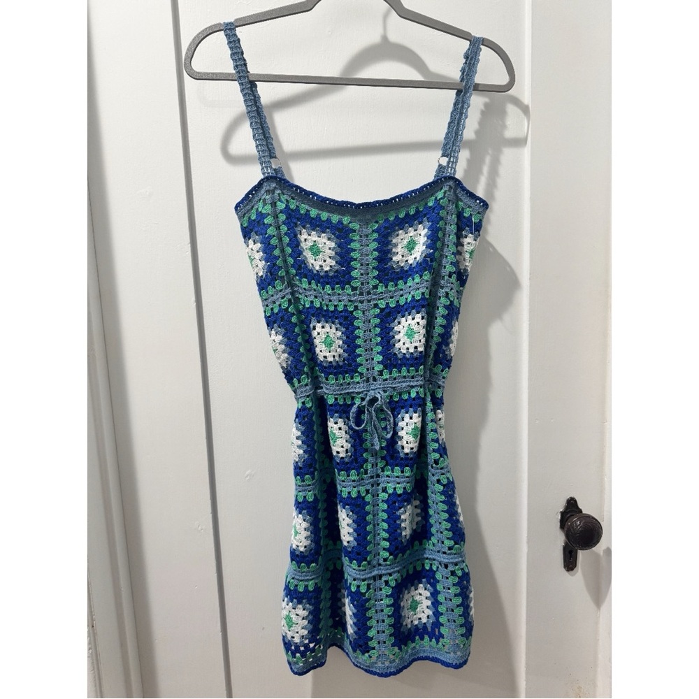 Lulus Blue and Green Crochet Dress